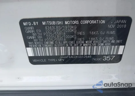 2019 Mitsubishi Outlander Sport 2.0 Se from USA, damaged, VIN JA4AP4AU2KU012648